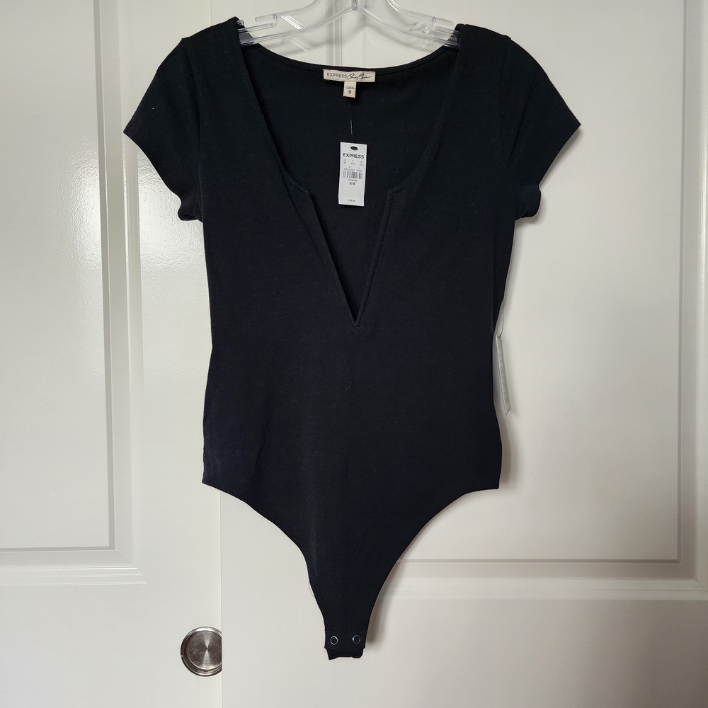 Express Black Deep V-Neck Bodysuit